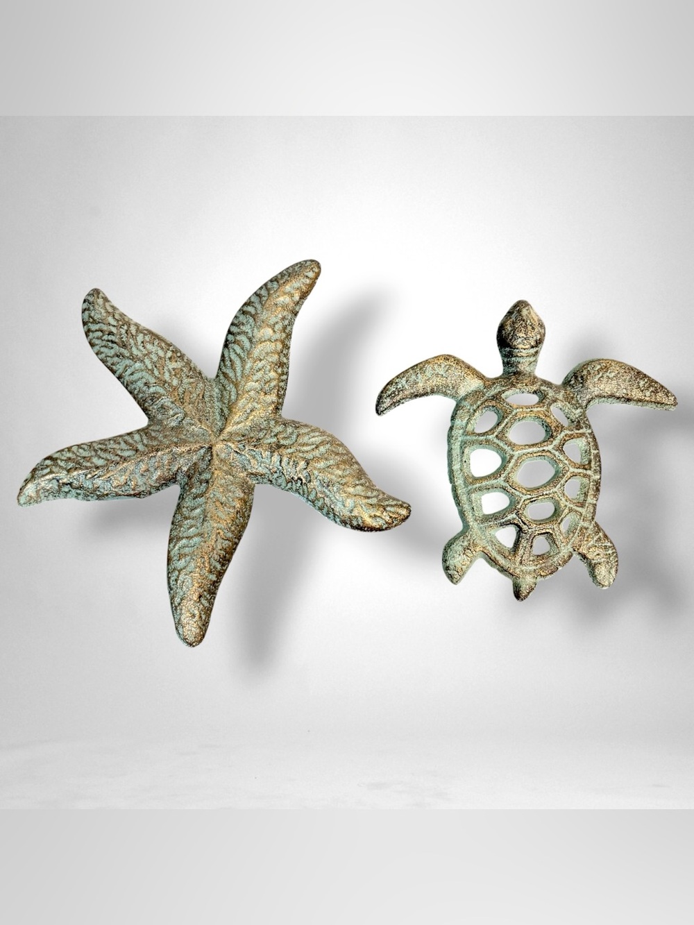 Sea Turtle & Starfish Figurines Rustic Cast Iron Nautical Coastal Wall Decos